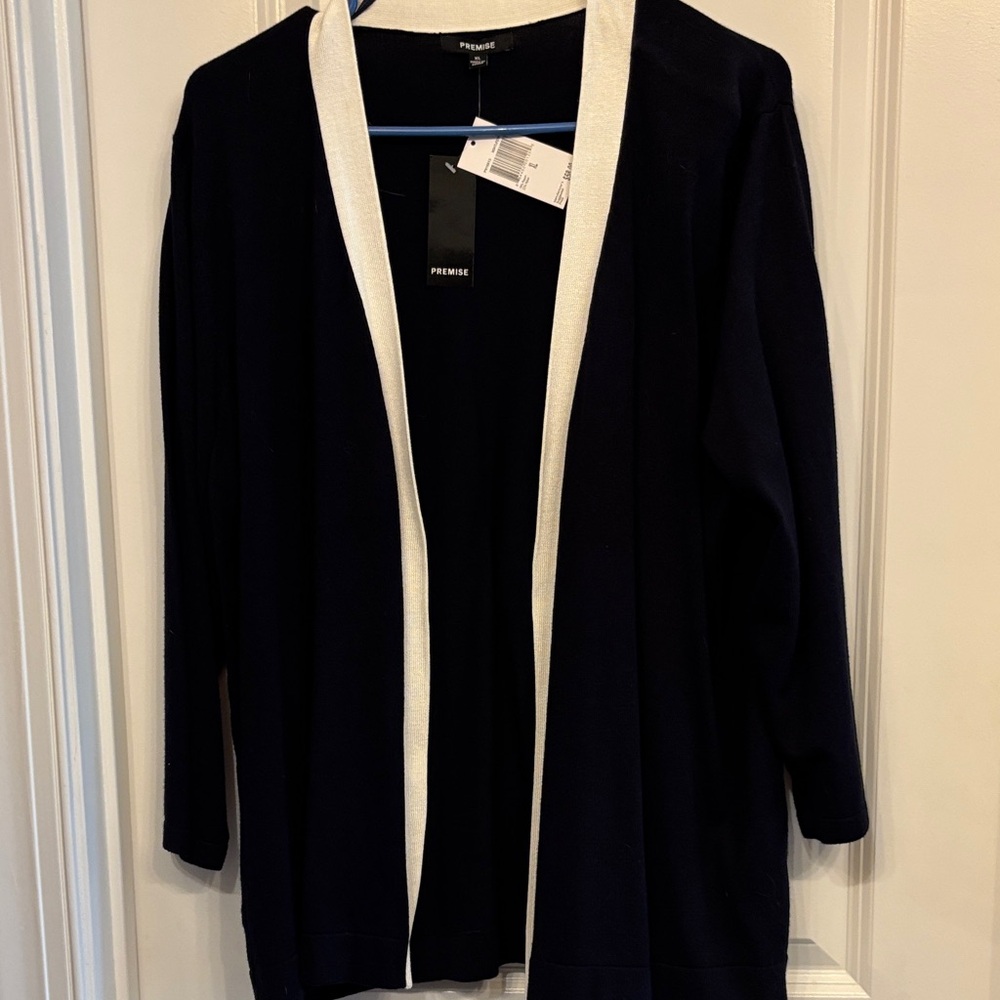Premise Black and White Open Front Cardigan